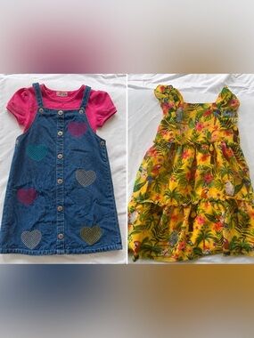 Girls 3-Piece Bundle | Tropical Dress + Denim Heart Top + Jumper Outfit